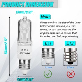 CATO-WDJ JDE11 120v 100w, E11 Bulb, T4 E11 Mini Candelabra Base, 2700K Warm White Dimmable Halogen Bulb for Ceiling Fan Light, Chandeliers, Cabinet Lighting, Table Lamps(2 Pack)
