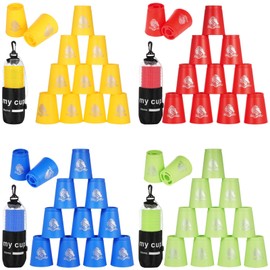 yeesport 48 PCS Sport Stacking Cups with Horse Pattern, Speed Training Game for Challenge Competition, Plastic Stacking Cups, Classic Family Game for Youth and Adults, Red+Blue+Green+Yellow