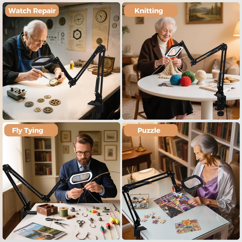 Magnifying Glass with Light Square Magnifier Desk Lamp 10X Close