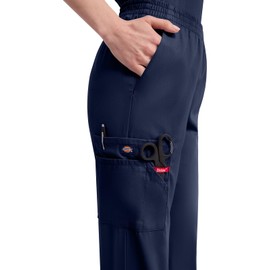 Dickies Womens Signature Elastic Waist Medical Scrubs Pants, Navy, Small Petite US
