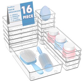 Radikor Drawer Organiser, Pack of 16 Dressing Table Organiser in 4 Sizes, Drawer Organiser, Make Up Organiser, Drawer Organiser System for Desk, Office, Kitchen, Bathroom