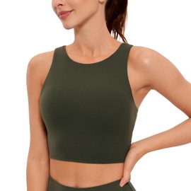 CRZ YOGA Butterluxe Women's Racerback Sports Bra Padded Without Underwire Crop Tops Longline Yoga Tank Top Fitness Sports Bra, olive green