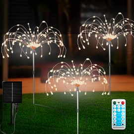 Solar Garden Lights Outdoor 3 Pcs Solar Fireworks Garden Lights Solar Lamp with Remote Control 8 Modes 120 LEDs Waterproof Outdoor Lamp Garden Lights Lawn Backyard Flower Boxes Pathway