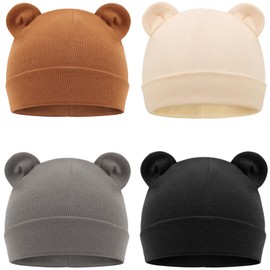 DRESHOW BQUBO 4 Pieces Baby Beanie Newborn Toddler Soft Cute Knit Hat Hospital Hats for Baby Boys Bear Ears Infant Beanie for 0-6 Months