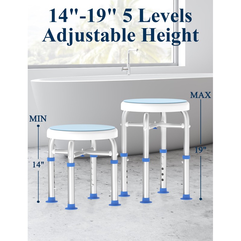 Swivel Shower Stool for Inside Shower, 360° Rotating Shower Seat