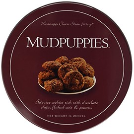 Mississippi Cheese Straw Factory Mudpuppies Chocolate Chip, Oat and Pecan Cookies in Gift Tin, 16oz (454g)