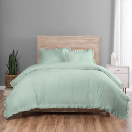 Vue Rona Modern Soft Solid 3 Piece Duvet Cover Set with Two Pillow Shams and Button Closure, King, Mint