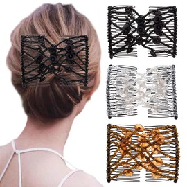 Ruihfas 3Pcs Easy Combs Women Girls DIY Hair Styling Accessories Magic Double Slide Stretchy Flower Combs Hair Clip Hairpins