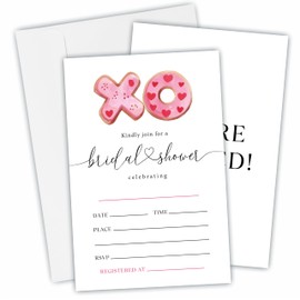 DYIRBIIY 25 Bridal Shower Invitation Cards With Envelopes - Kisses & Hugs, Pink Donut - Double-Sided Fill In Style Invites For Newlyweds, Wedding & Bridal Shower Party Favor & Decorations - B02