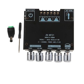 Bluetooth Audio Amplifier Board, ZK-MT21 2.1CH 50W x 2 +100W Subwoofer Power Amp with Treble and Bass Control, Bluetooth5.0 and AUX Inputs, Stereo Digital AMP for DIY Home Speakers (ZK-MT21)