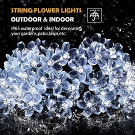 ITICdecor Outdoor Solar Flower String Lights Waterproof 50 LED Fairy Light Decorations for Christmas Tree Garden Patio Fence Yard Spring (Cool White)