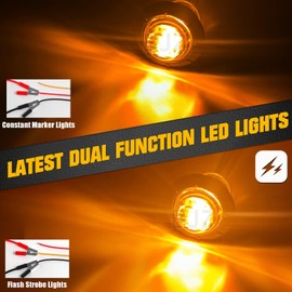 BJZ 3/4" Strobe+Marker Lights Dual Function Amber Trailer LED Side Clearance Tail Bumper Griller Flash Lights 12V Turn Signal Warning Indicator Waterproof Light for Trailer Truck Van RV ATV Bus, 10Pcs