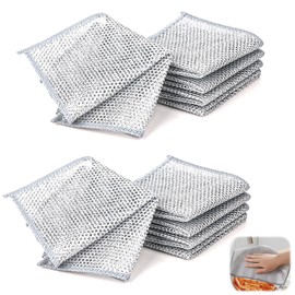 Sharelove 10 Pcs 20x20 cm Double Layer Wire Dishwashing Cloths, Practical Non Scratch Stainless Steel Dish Cloths, Portability Multifunctional Wire Dishcloth Rag for Kitchen Dish Cookware