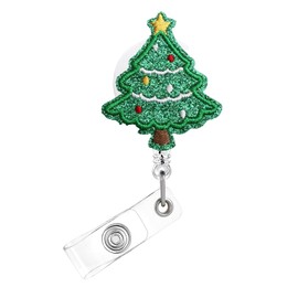 Christmas Tree Badge Reel,Cute Felt Badge for ID Card Badge,Embroidered Telescoping Retractable Badge Holder Alligator Clip Accessories for Nurse,Medical Worker,Nursing Student,Teacher