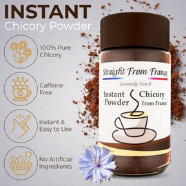 Straight From France Caffeine Free Instant Chicory Powder, Coffee Substitute Rich in Prebiotic Fibers, All Natural Coffee Alternative Made from Ground Chicory Roots 7 Oz