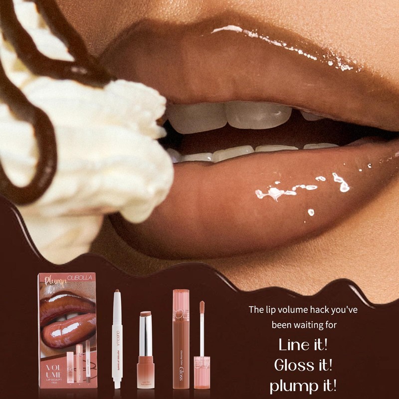 Domality 3PCS Lip Combo Set, Brown Matte Lip Liner, Plumping