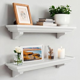 LXWZHK 36 Inch Fireplace Mantel Shelf with Corbels, Set of 2 Rustic Floating Shelf for Wall, Wooden Fireplace Mantel for Living Room, Bedroom, Kitchen, White