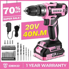 DEKOPro Cordless Drill 20V Electric Power Drill with 1.5AhLithium-ion Battery and Charger, Two Variable Speed and 18+1 Torque Settings,Easy Handling,Powerful Performance,for Home Renovation, DIY Projects, Professional Daily Drill Set Power Tools Springto