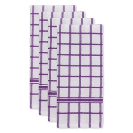 DII 100% Cotton, Machine Washable, Ultra Absorbant, Basic Everyday 16 x 26 Terry Kitchen Dish Towel, Set of 4- Eggplant Window Pane