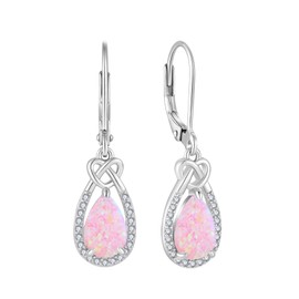 FJ Opal Hanging Earrings Women's 925 Sterling Silver Drop Earrings Opal Jewellery Gifts for Women, Sterling Silver Cubic Zirconia, Opal