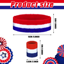 Hungdao 6 Pieces Sweatband Set Sports Headband Wristband Set Head Band Wristbands Sweat Bands for Basketball Football Running (Red-White-Blue)