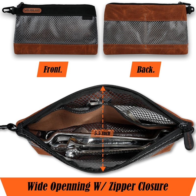 WELKINLAND 12-Inch Waxed Canvas Tool Pouches, 4PCS-Set Clear Tool Pouch,