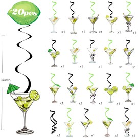 Martini Party Hanging Swirls Martini Birthday Party Decoration 20pcs Cocktail Cups Themed Swirl Ceiling Margarita Party Hanging Streamer for Martini Bachelorette Party Bridal Shower Supplies