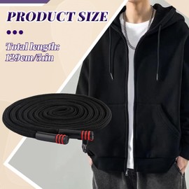 WALWAL 1 Pack 51 Inch Replacement Drawstrings Cotton Drawstring Cord, Suitable for Sweatpants Hoodies Shorts(Black Rope,Red Striped Rope Header)