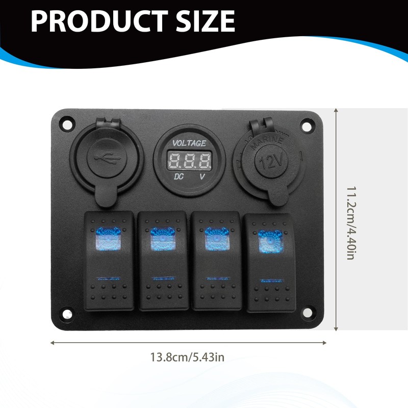 Vkinman 4 Gang Rocker Switch Panel with Dual USB Charger,