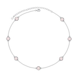 FLYOW S925 Sterling Silver Rose Quartz Choker Necklace Short Dainty Pendant Necklace Jewelry for Women