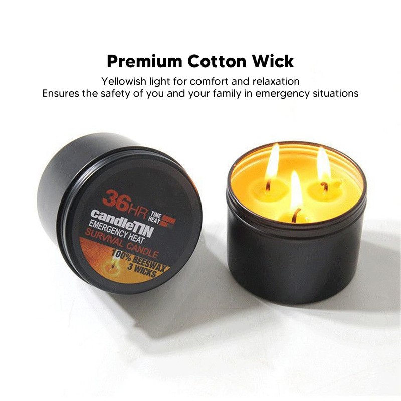 Emergency Candle 36 Hour 3 Wick Long Lasting Beeswax Survival