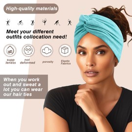 HAUHC Extra Wide Headbands for Women 7'' Large Cotton Like Turban Knotted Bandana Head Bands for Women Non Slip, Boho Headbands for Women's Hair Workout Sports Yoga Skincare