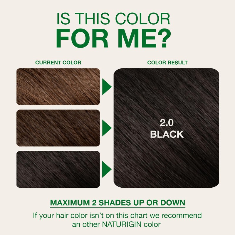 Naturigin Permanent Hair Color, 2.0 Black, Ammonia Free, 100% Gray