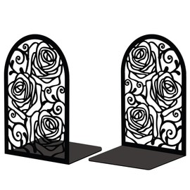 Peacoblue Metal Book Ends for Shelves Decorative, Modern Creative Heavy Duty Study Bookends Stoppers Holder Stand for Desk Shelf, 13.46x10.92x20cm Vintage Rose Book Ends to Support Books, 1 Pair(Rose)