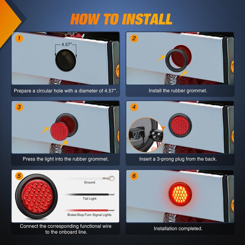 Nilight 4Inch Round Trailer Tail Light 2PCS 24LED Red Stop
