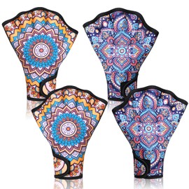 Honoson 2 Pairs Swimming Gloves Women Water Aerobics Gloves Aquatic Fitness Water Resistance Webbed Gloves for Men Women Unisex Poll Training Exercise(Mandala,Medium)