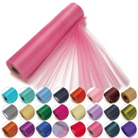 29cm x 25m Roll of Organza Sheer Fabric - Elegant Decorative Cloth for Wedding Chair Bows, Table Runners, Party Favours - Crafting Supplies for Ribbons, Dress Accents,and Bags, Rose Pink