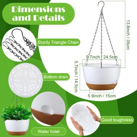 6 Pcs 9.7 Inch Christmas Hanging Planter Hanging Plant Pot Plastic Round Hanging Baskets for Plants Indoor Flower Pot with Drainage Holes Removable Trays for Garden Home Patio(White)