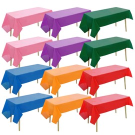 balinging 12 Pack Assorted Vibrant Color Plastic Tablecloth Disposable Rectangle Tropical Colored Table Cover for Party Supplies Birthday Wedding Picnic Home Decoration(54 x 72 Inch,Multi Color)