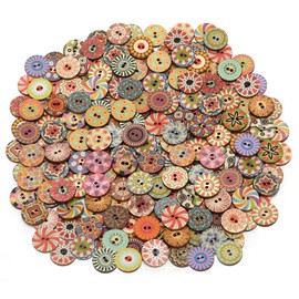 200 Pcs Wooden Buttons, Mixed Assorted Colorful Vintage Round Crafting Button 15mm with 2 Holes, Buttons for Crafting, Sewing, Cardigans, Clothes, Decoration, DIY