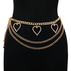 Cubahop Layered Heart Crystal Waist Belly Chain Gold Love Rhinestones Body Chain Jewelry Accessories for Women and Girls
