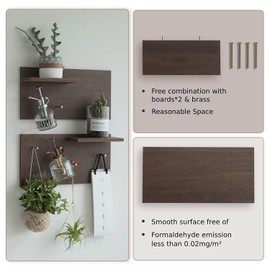 XAOHOME Wooden Pegboard, Sturdy Peg Board for Walls Modular Grid Organizer, DIY Storage and Display Panels with Shelves and Brass Hooks(Brown)