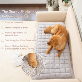 NestlyMoly Couch Cover for Dogs Washable, Sofa Covers for 3 Cushion Couch Sofa Pet Friendly, Plush Couch Bed Furniture Protector Topper Pads Mat for Pets Cats Proof (27.6 x 59 Inch, Chenille Grey)
