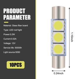 AWGUKA 10 PCS Car T6 Vanity Mirror Sun Visor LED Light, 5050-3SMD 12V Flat Head Dual Tip 180 Degree Lighting Reading Lamp, Plug and Play Interior Lighting Kit, Suitable for Most Cars (White)