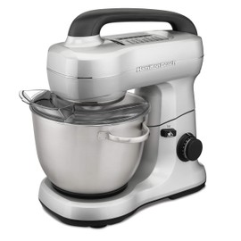 Hamilton Beach Electric Stand Mixer, 4 Quarts, Dough Hook, Flat Beater Attachments, Splash Guard 7 Speeds with Whisk, Silver
