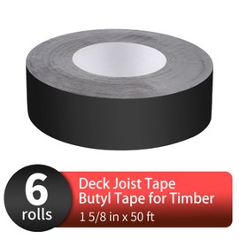 DPEI Joist Tape for Decking Butyl Flashing Tape 1-5/8” x 50’ Decking Joist Self-Adhesive Black Waterproof,Weather Deck Tape Butyl Tape for Joists,Beams,Wood, 6 Rolls