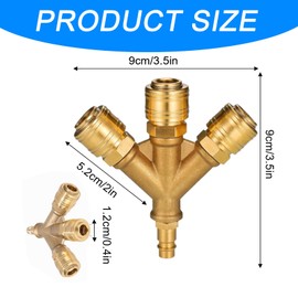 Compressed Air Distributor 3-Way with Couplings, Fleymu NW 7.2 1/4 AG Air Hose Quick Coupler Distributor (1/4 Inch), Compressed Air Switch with Male Thread, Brass Compressed Air Distributor, Air Soft