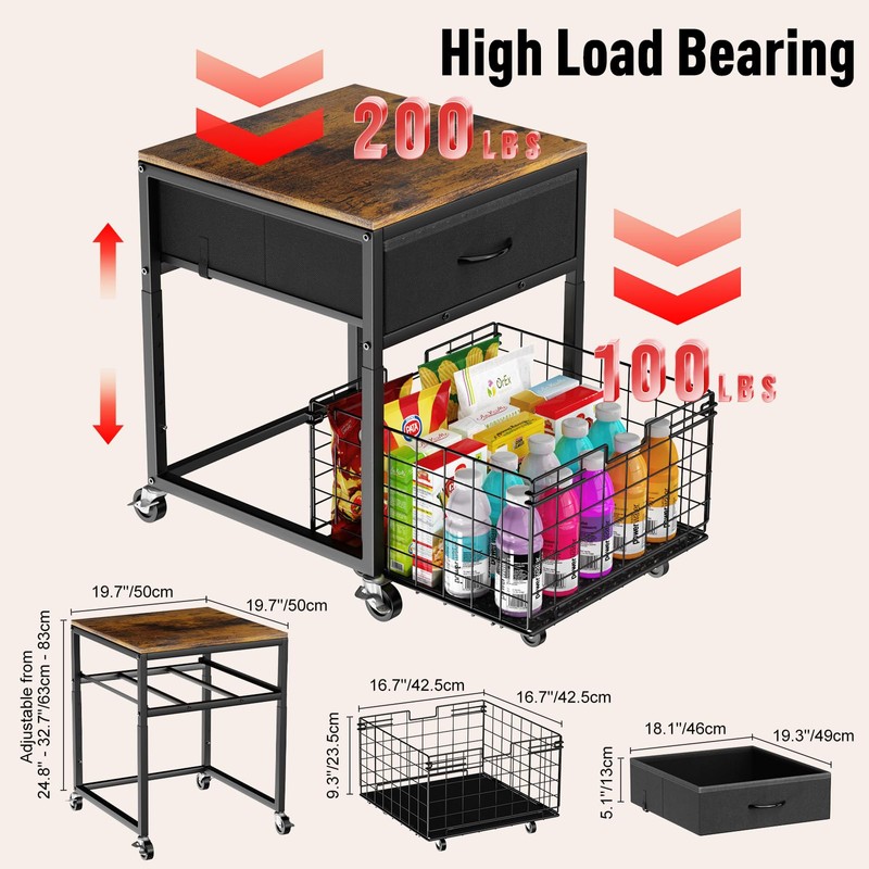 Housolution Mobile Mini Fridge Stand with Storage, Height-Adjustable Mini Beverage