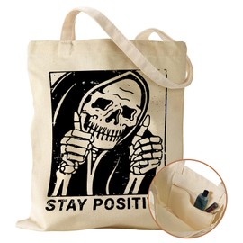 Miss Adola Tote Bag for Women Girls Aesthetic Canvas Tote Bag with Pocket Inspired Gift Reusable Casual Bag for Work Shopping, PositiveSkull
