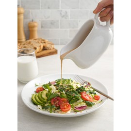 LE TAUCI 17oz Gravy Boat with Saucer Stand, Set of 2, Ceramic Sauce Boat with Tray for Salad Dressings, Creamer, Broth, Black Pepper, White